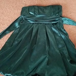 Strapless blueish green dress,